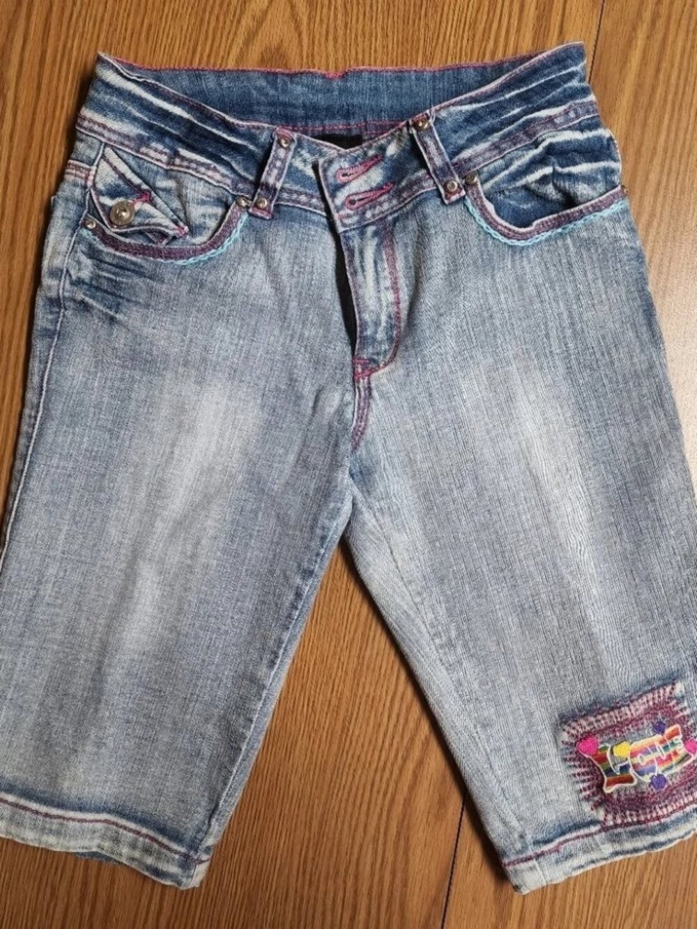 Hannah Banana Girls Sz 14 Bermuda Denim Blue Jean Shorts Embellished C13